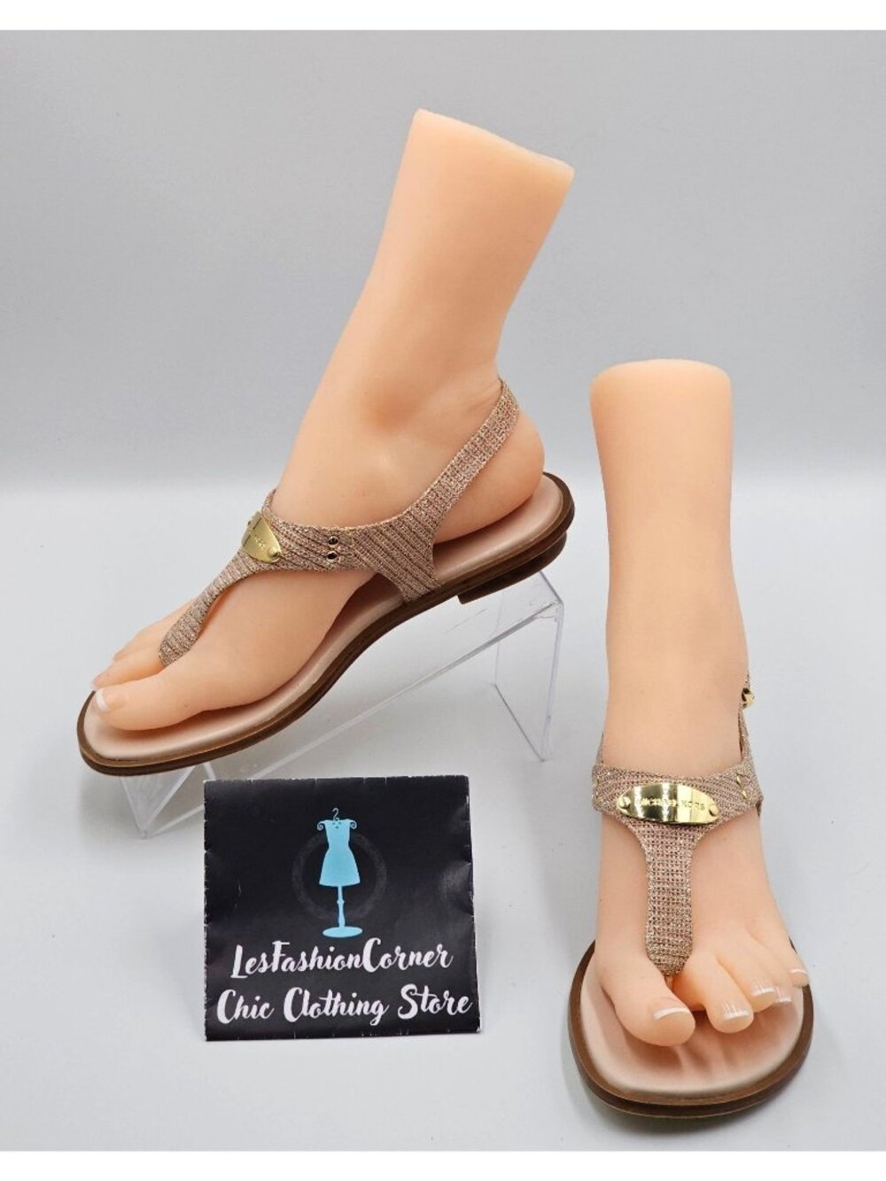 Michael Kors Women's Rose Gold Mk Plate Thong Flat Sandal Size 6M 2312